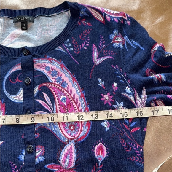 Talbots Charming Collection Blue & Pink Winding Paisley Cardigan Sweater Sz S - Picture 7 of 13